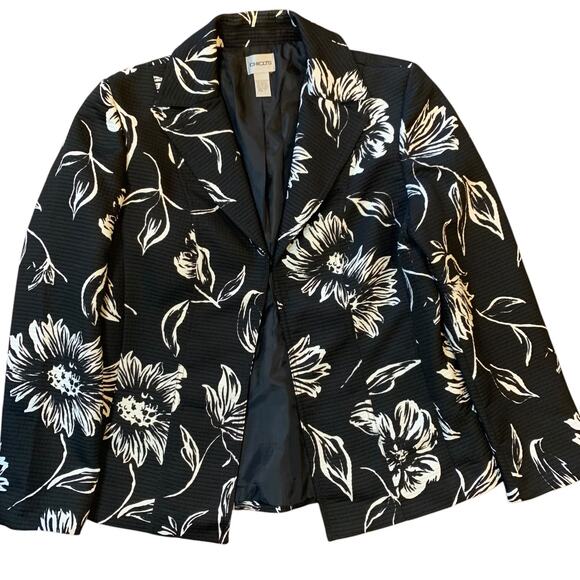 Chico's Jacket Women's Size 1 (Medium) Monochrome Textured Floral Paulette Bold - Picture 3 of 8